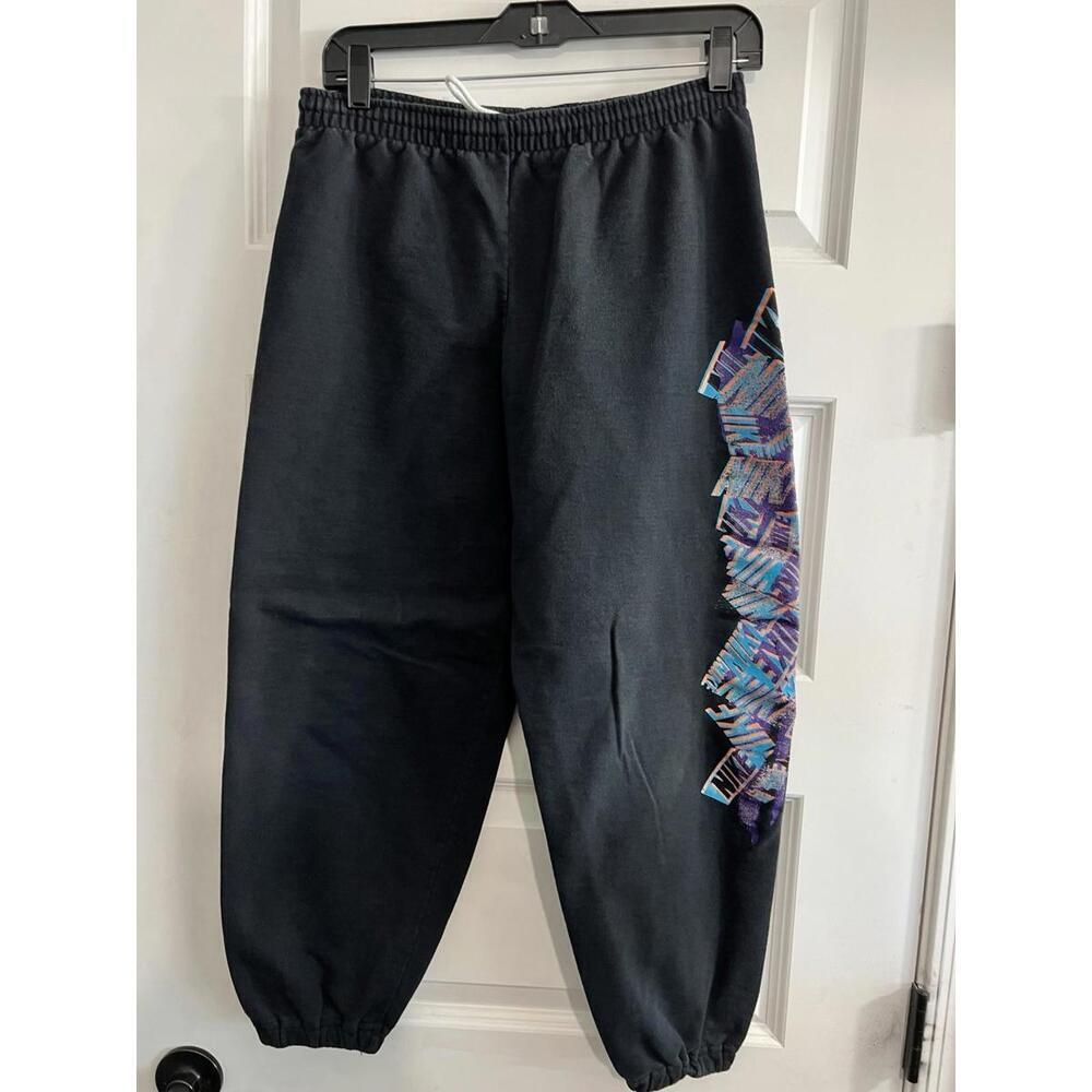 VTG 90s Nike Gray Tag Kids Blk Sweatpants Sz 10-12 Large Graphic Print USA Swoos - Picture 1 of 8